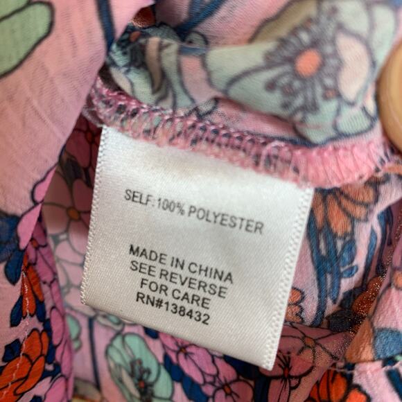 ModCloth Pink Floral Sheer Chiffon Blouse Sz Large Off Shoulder - Picture 7 of 8